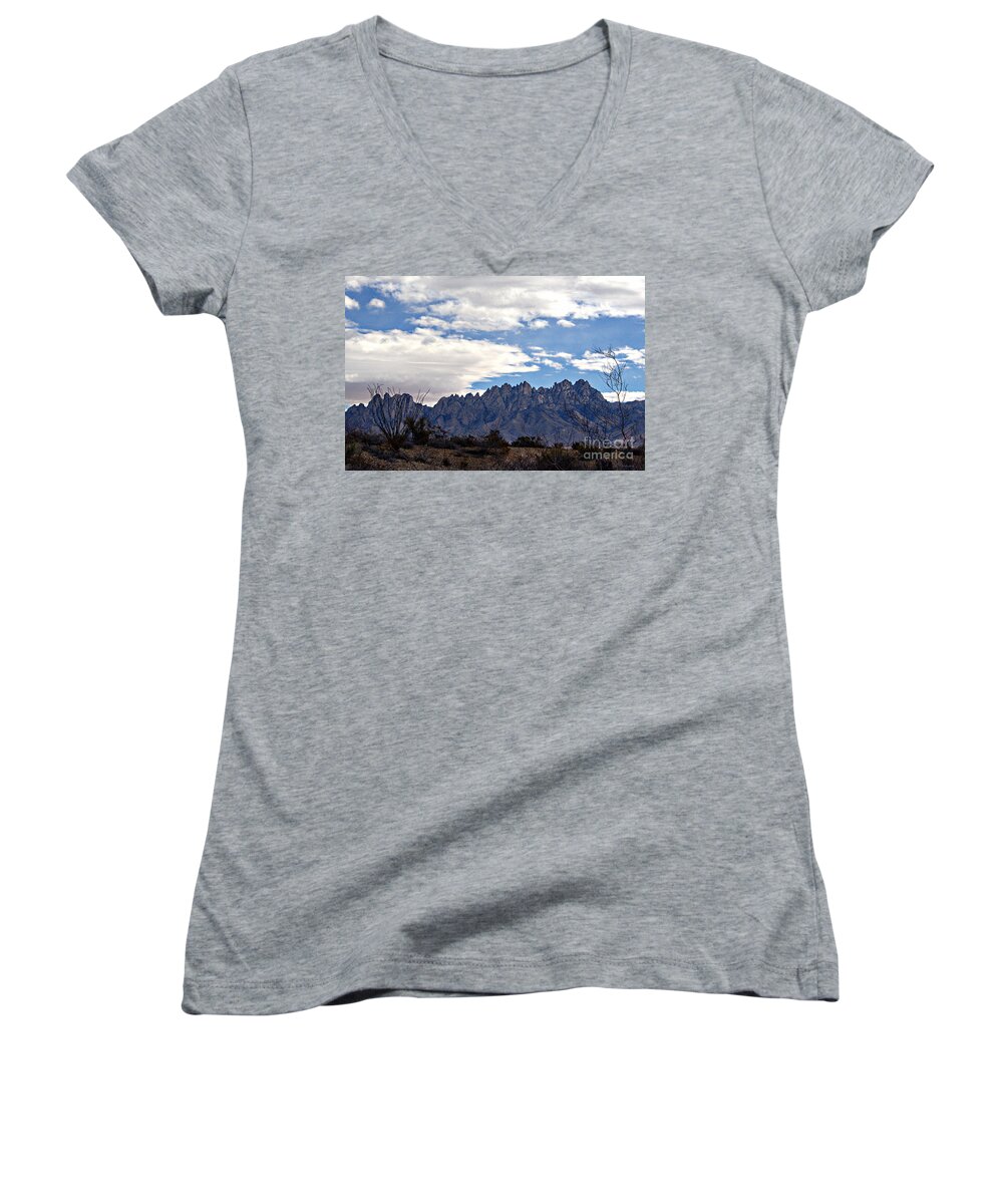 Organ Mountains Print Women's V-Neck featuring the photograph Organ Mountain Landscape by Barbara Chichester
