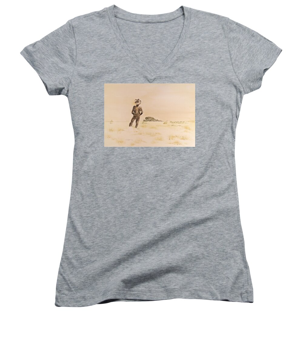 Western Scene Women's V-Neck featuring the painting Out There by Michele Myers