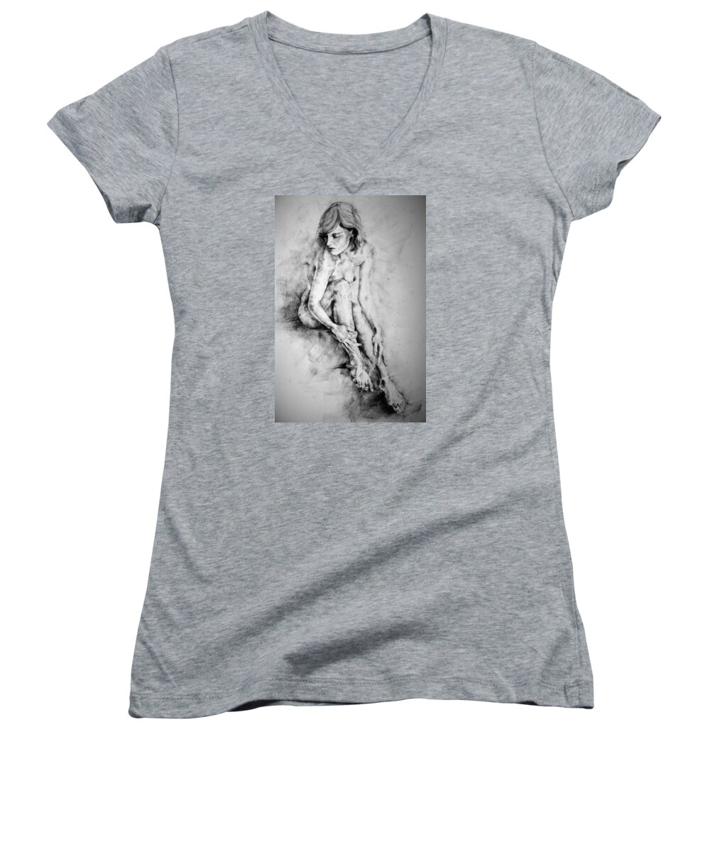 Erotic Women's V-Neck featuring the drawing Page 14 by Dimitar Hristov