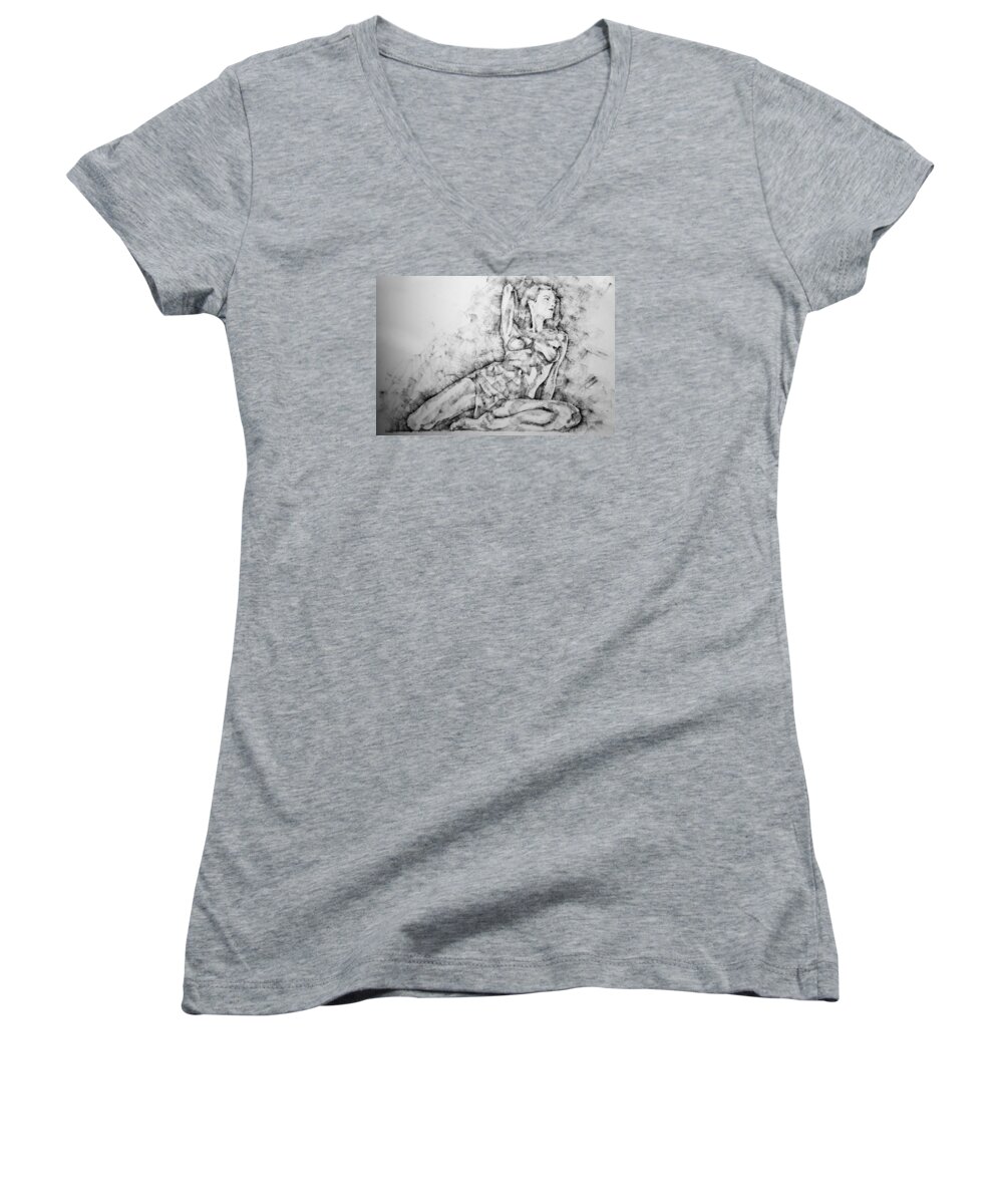 Erotic Women's V-Neck featuring the drawing Page 33 by Dimitar Hristov
