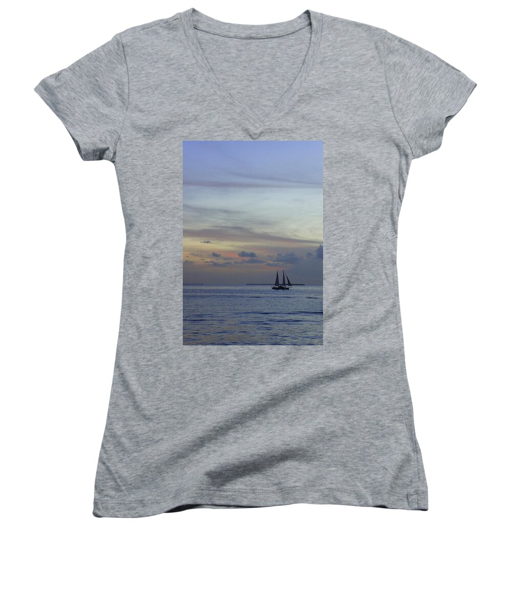 Key West Women's V-Neck featuring the photograph Pastel Sky by Laurie Perry
