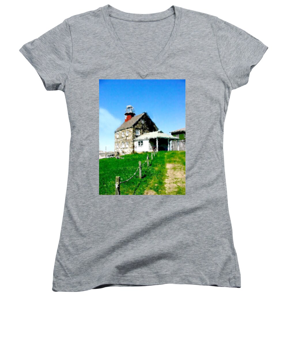 Lighthouse Painting Women's V-Neck featuring the painting Pathway To Happiness by Iconic Images Art Gallery David Pucciarelli