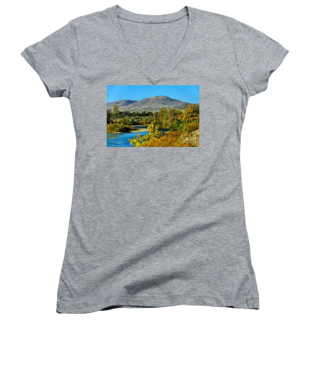Emmett Women's V-Neck featuring the photograph Payette River And Squaw Butte by Robert Bales