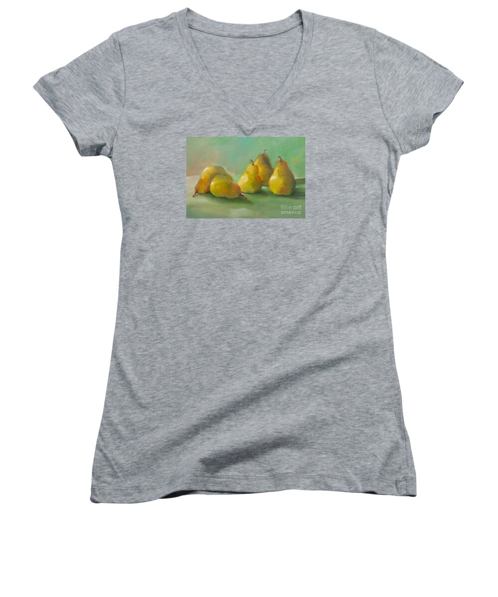 Pears Women's V-Neck featuring the painting Peaceful Pears by Michelle Abrams