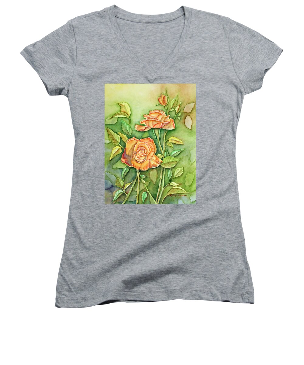 Roses Women's V-Neck featuring the painting Autumn Roses by Kathryn Duncan