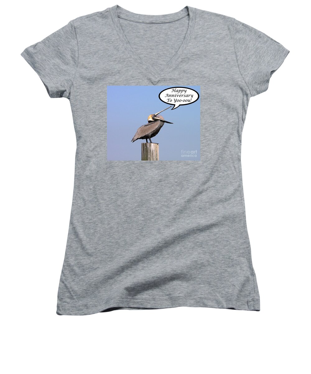 Anniversary Women's V-Neck featuring the photograph Pelican Anniversary Card by Al Powell Photography USA