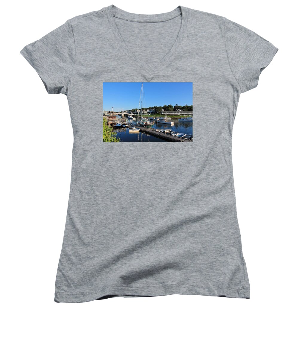 Maine Women's V-Neck featuring the photograph Perkins Cove Ogunquit Maine 2 by Michael Saunders