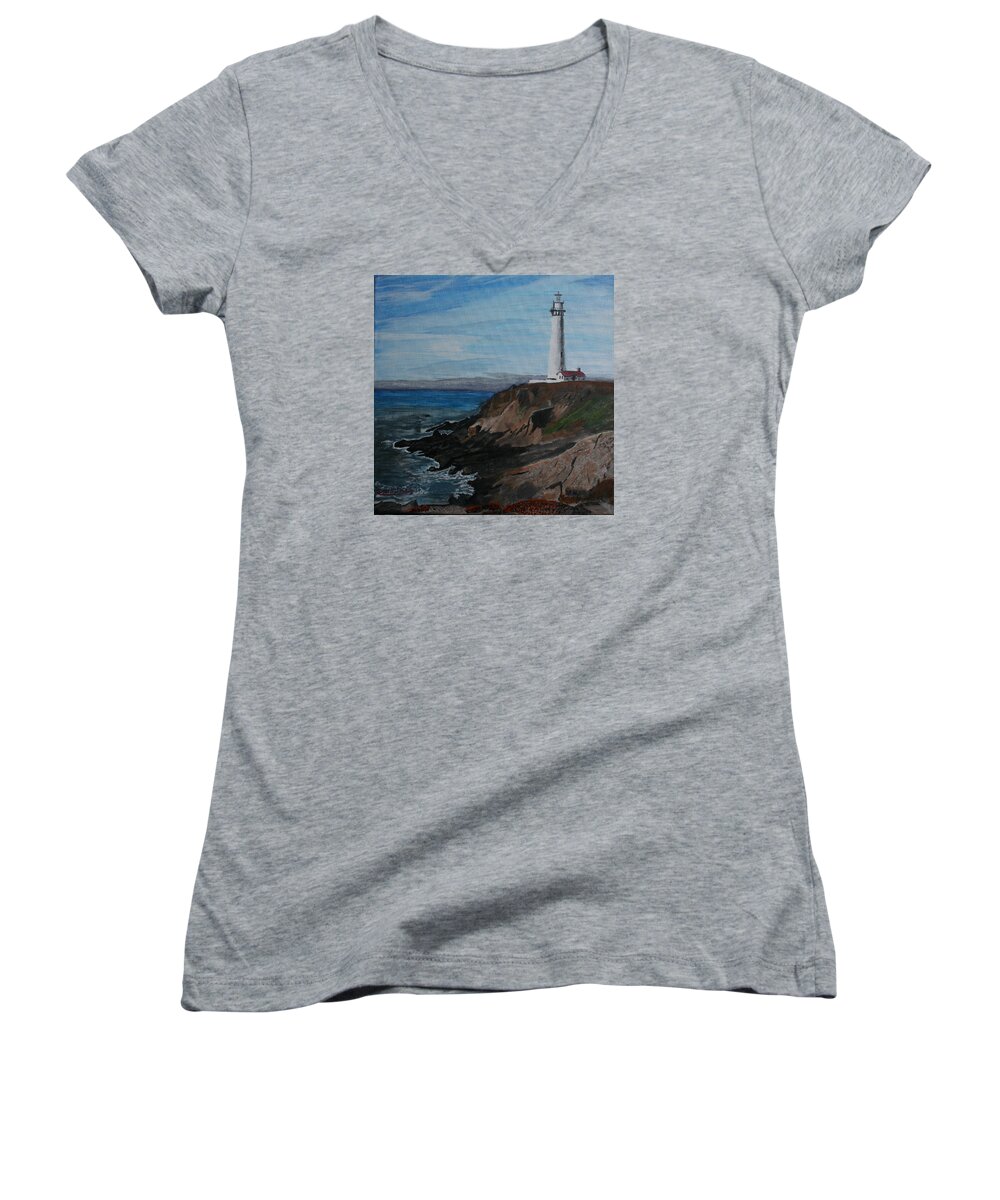 Ocean Women's V-Neck featuring the painting Pigeon Lighthouse Daytime Titrad by Ian Donley
