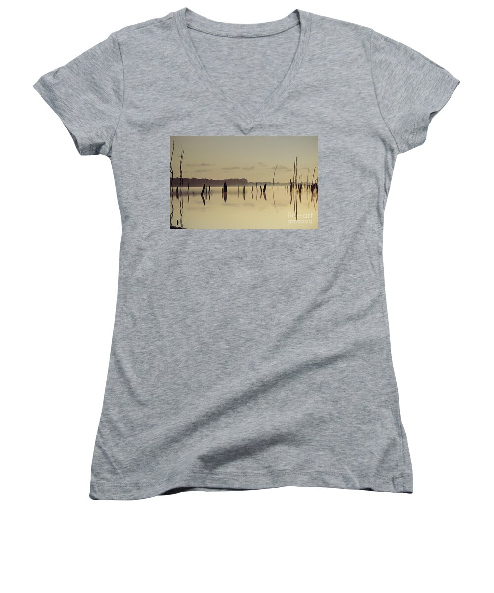 (tree Or Trees) Women's V-Neck featuring the photograph Pink Dawn by Debra Fedchin