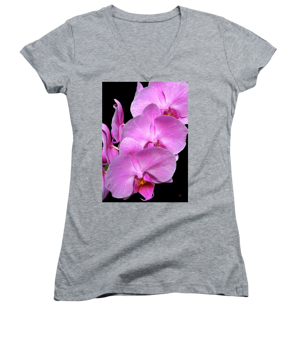 Pink Orchis Women's V-Neck featuring the digital art Pink Orchids by Gary Olsen-Hasek