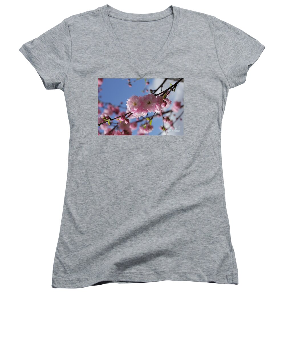 Landscape Women's V-Neck featuring the photograph Pink Plum on Sky 2 by Donna L Munro