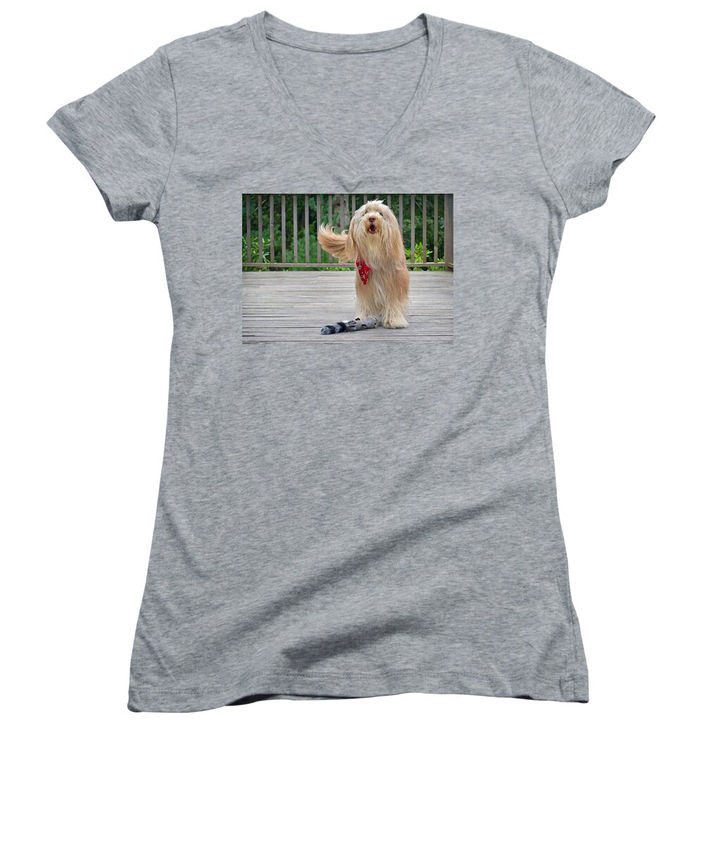 Dog Women's V-Neck featuring the photograph Play With Me by Keith Armstrong