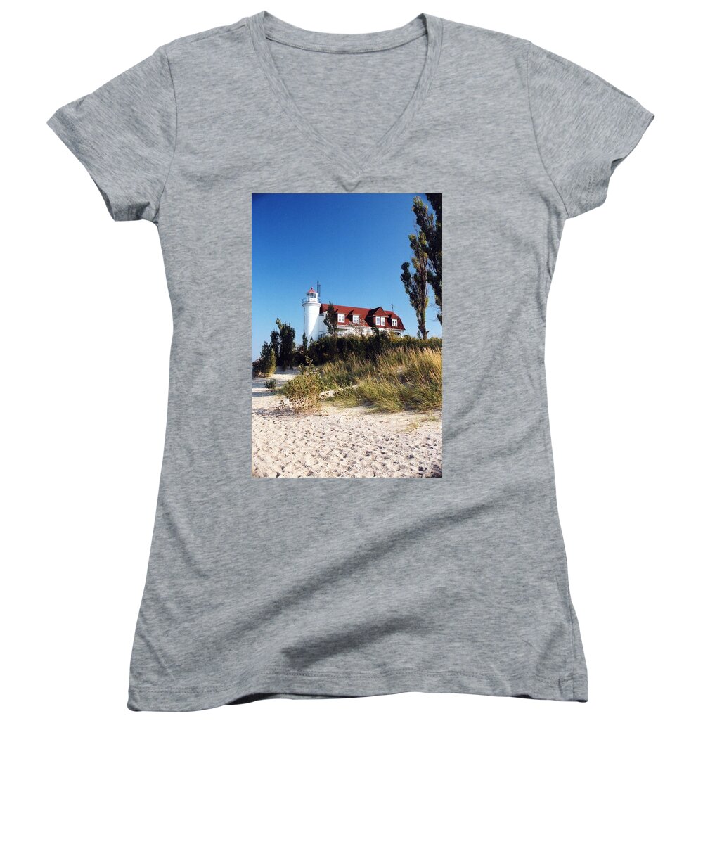 Lighthouse Women's V-Neck featuring the photograph Point Betsie Lighthouse by Crystal Nederman