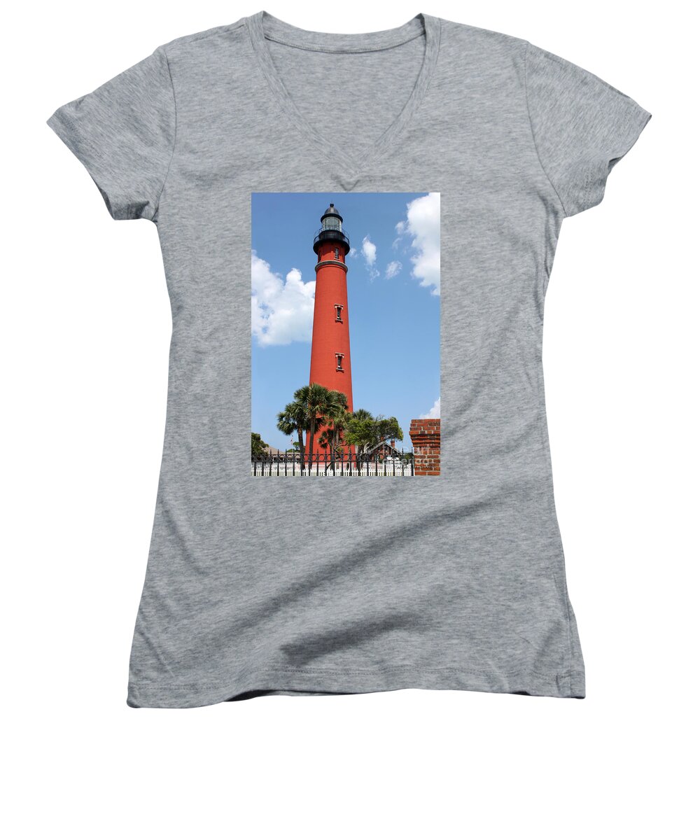 Ponce De Leon Women's V-Neck featuring the photograph Ponce de Leon Inlet Lighthouse by Todd Blanchard