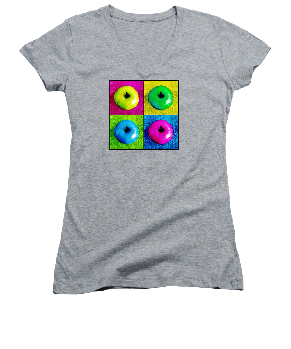 Apples Women's V-Neck featuring the photograph Pop Art Apples by Shawna Rowe