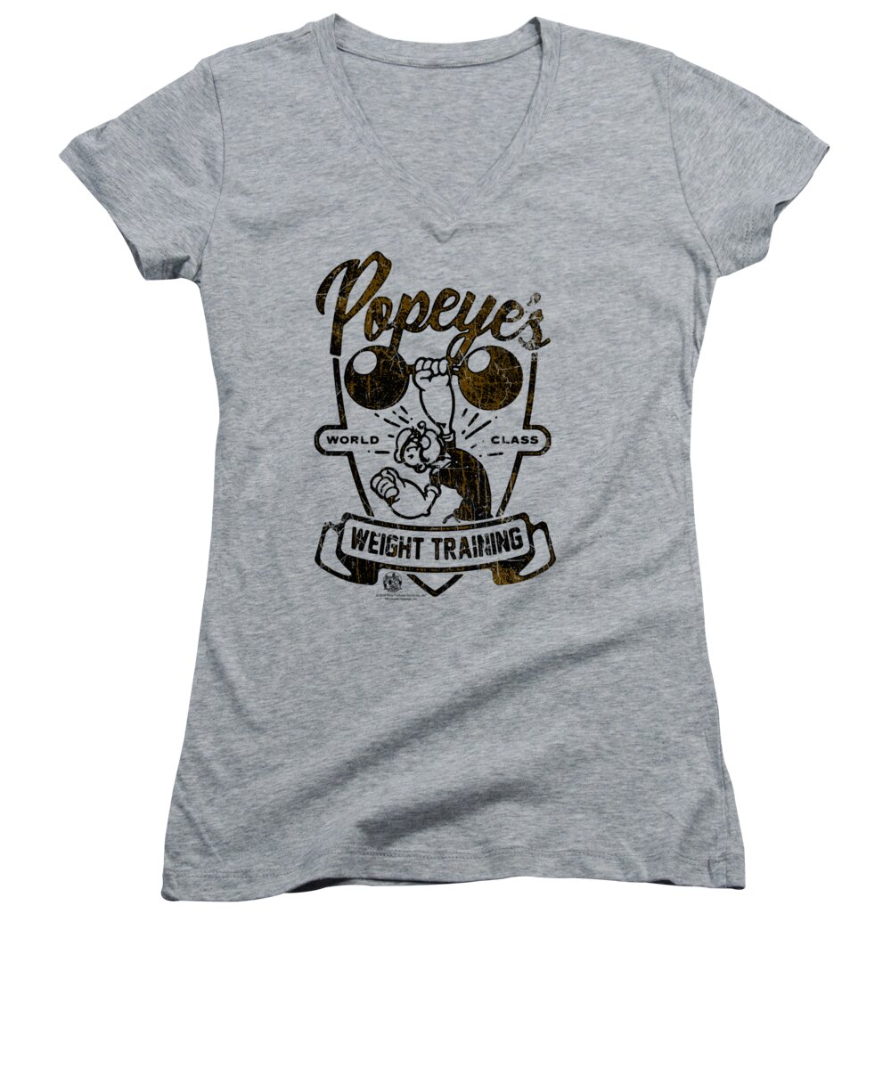 Popeye Women's V-Neck featuring the digital art Popeye - Weight Training by Brand A