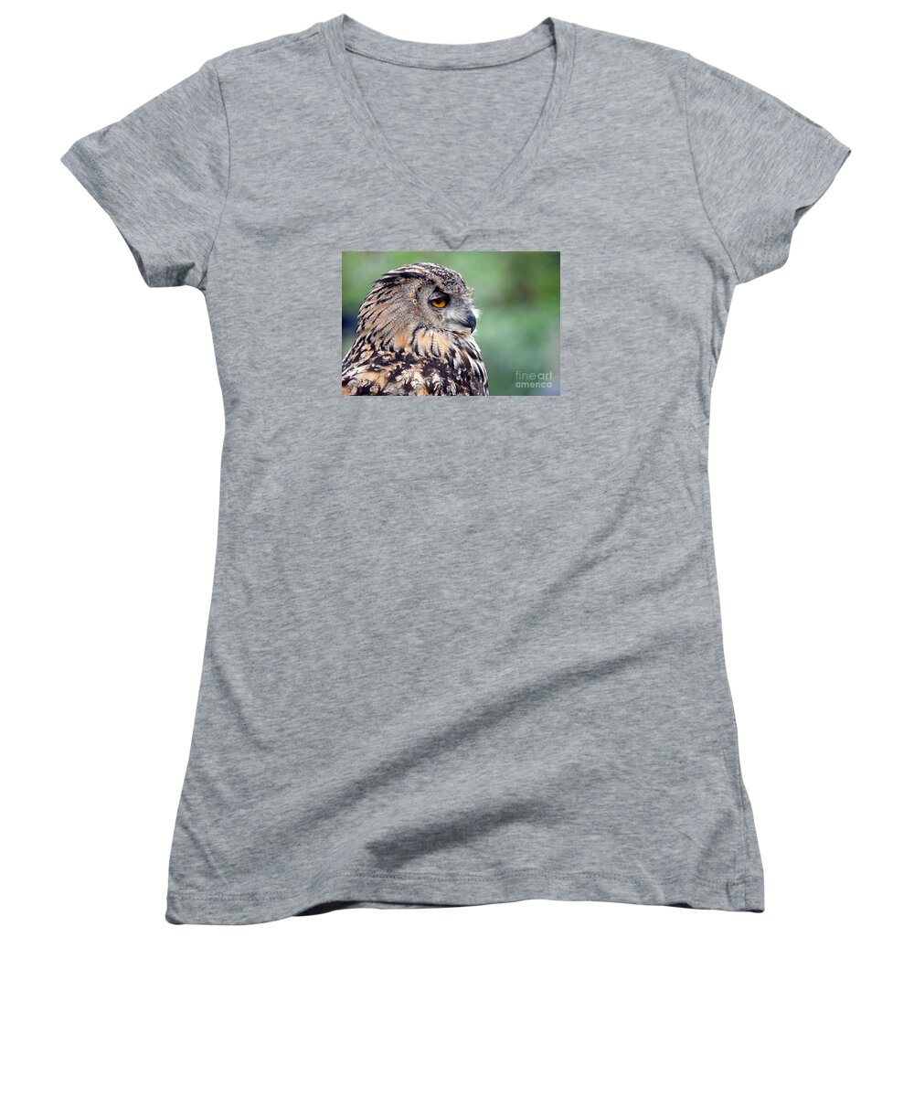 Jim Fitzpatrick Women's V-Neck featuring the photograph Portrait of a Great Horned Owl by Jim Fitzpatrick