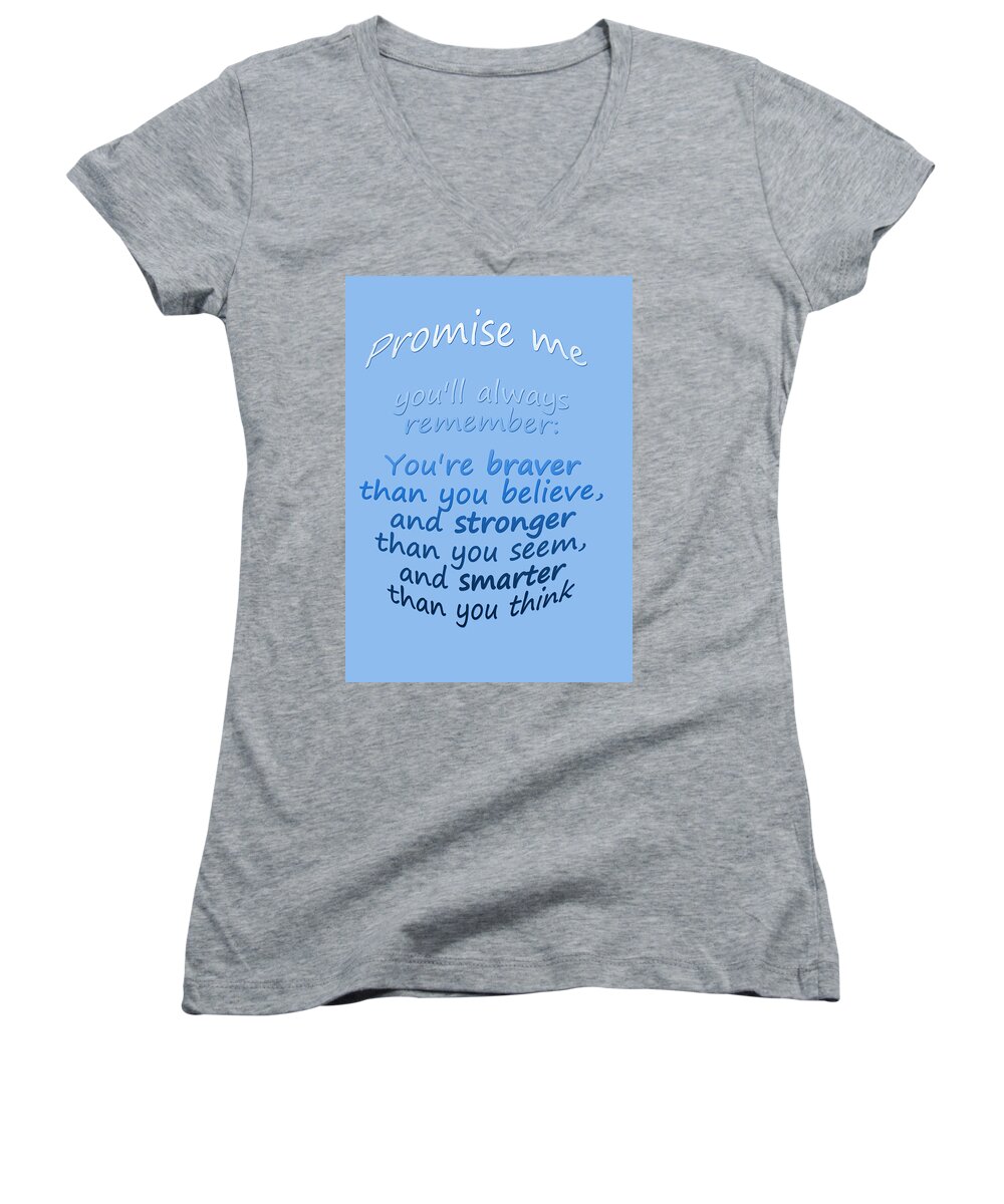 Winnie The Pooh Women's V-Neck featuring the digital art Promise me - Winnie the Pooh - Blue by Georgia Clare