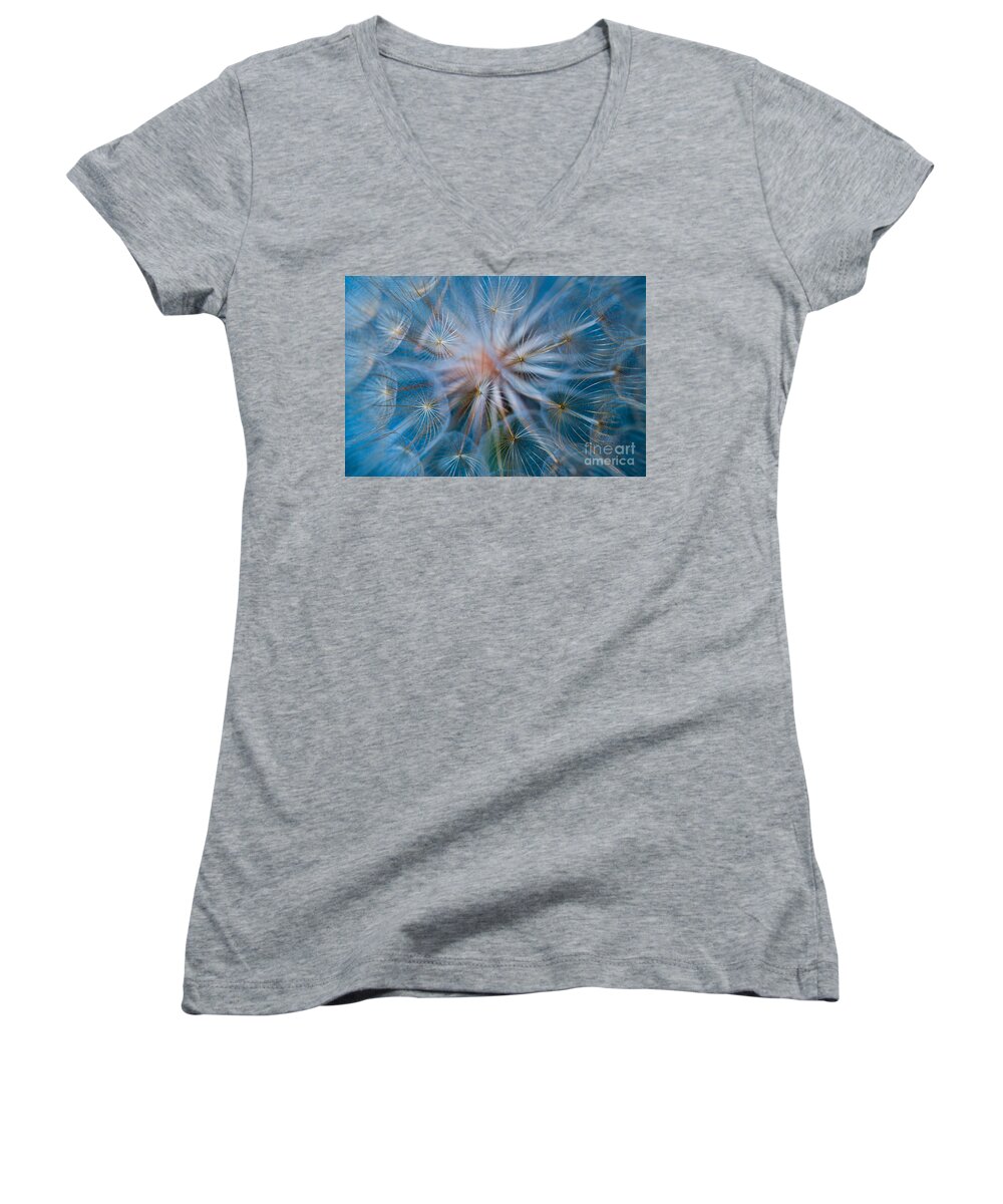 Puff-ball Women's V-Neck featuring the photograph Puff-ball in blue by Jaroslaw Blaminsky