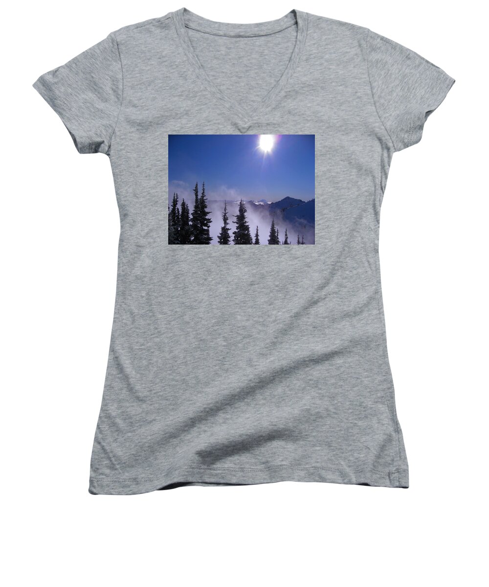 Landscapes Women's V-Neck featuring the photograph Purple Mountains Majesty by Kym Backland