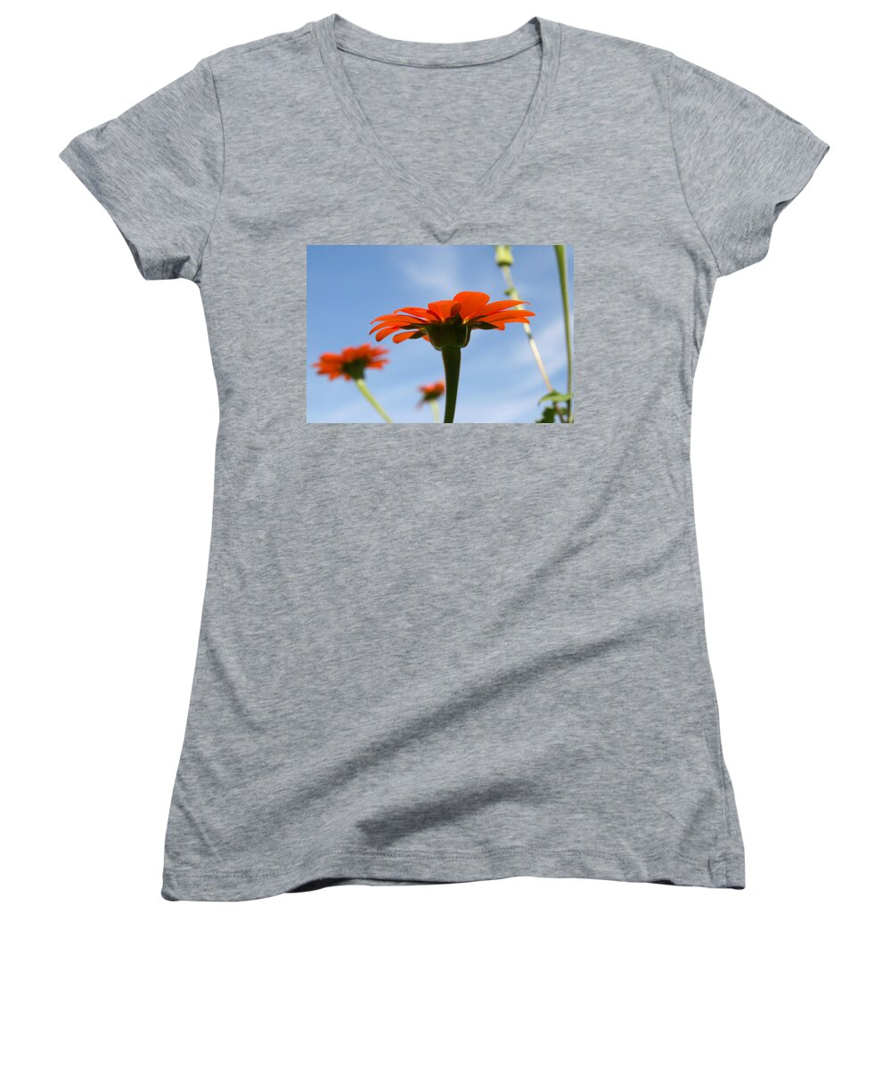 Red Flower Women's V-Neck featuring the photograph Reach for the Sky by Neal Eslinger