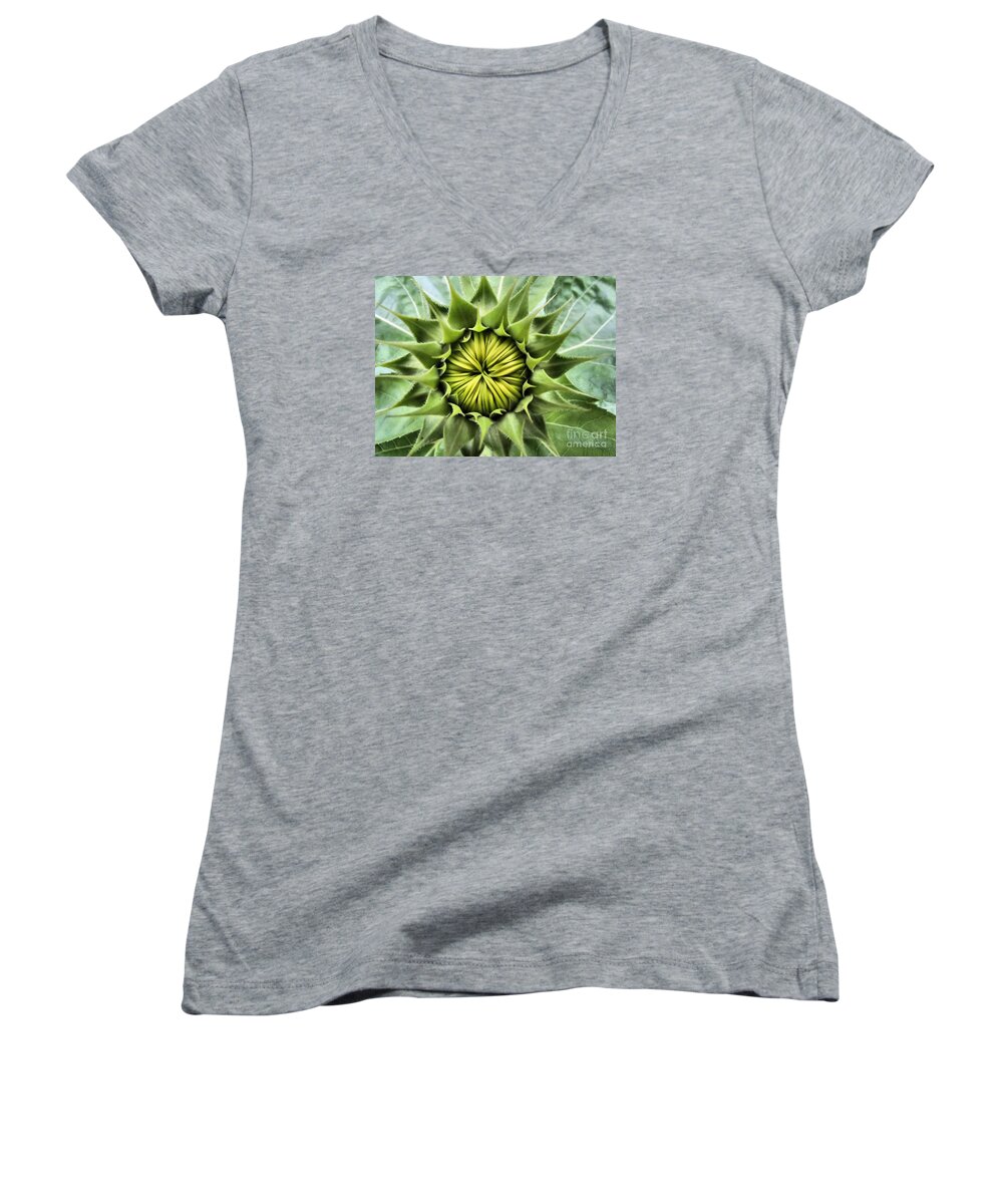Sunflower Women's V-Neck featuring the photograph Ready Or Not Here I Come by Elizabeth Dow
