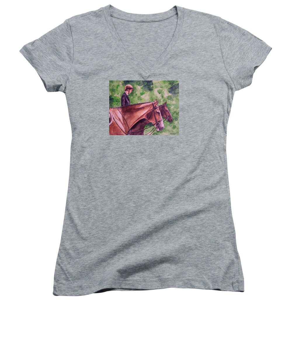 Hunter Women's V-Neck featuring the painting Ready to Show by Kathy Laughlin