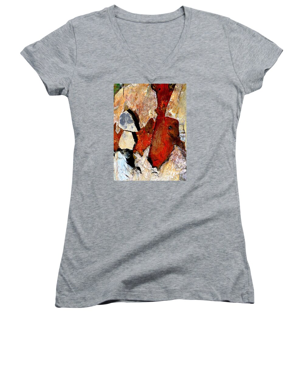 Abstract Women's V-Neck featuring the photograph Red Veins by Marcia Lee Jones