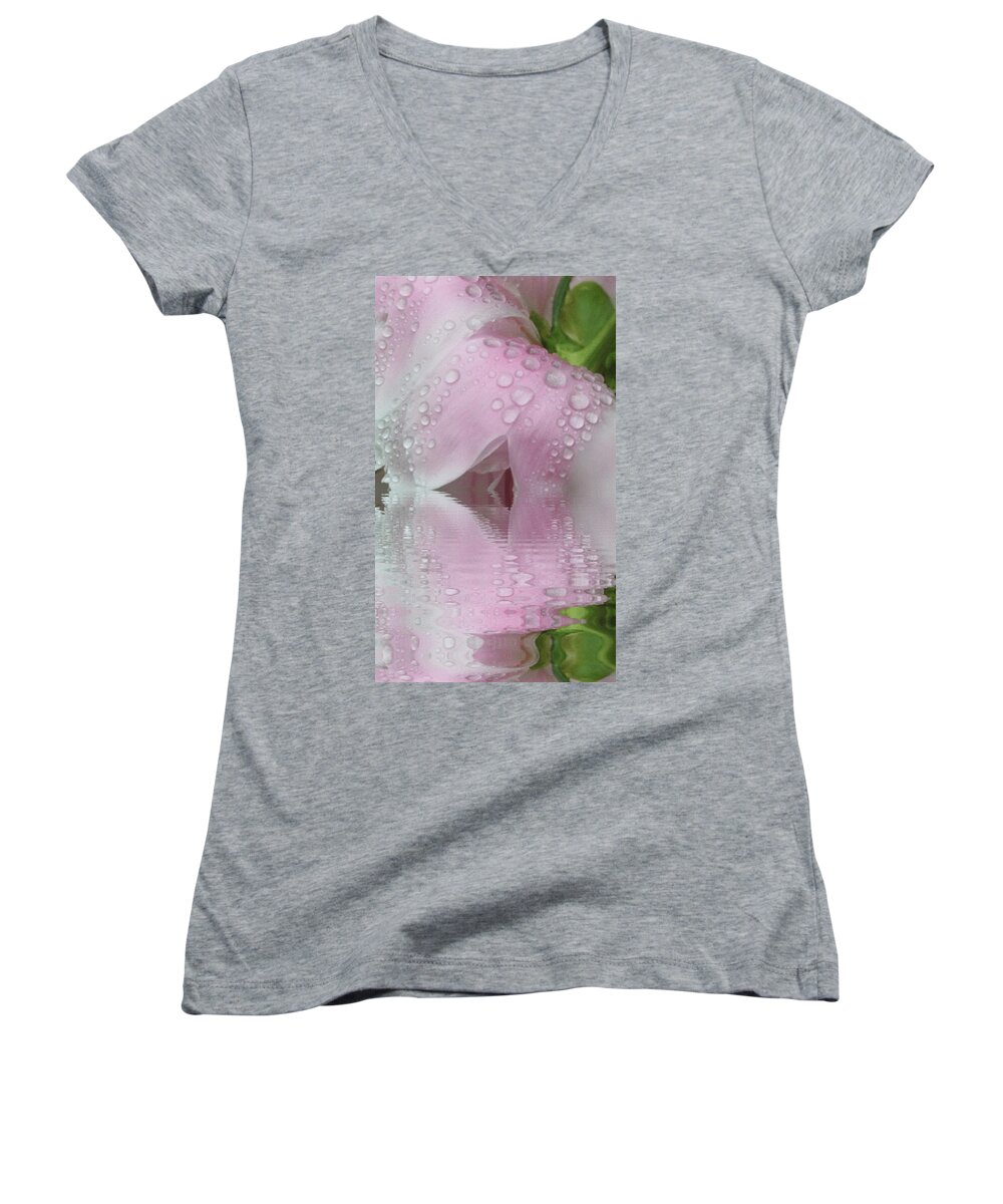 Macro Women's V-Neck featuring the photograph Reflected Tears by Barbara S Nickerson