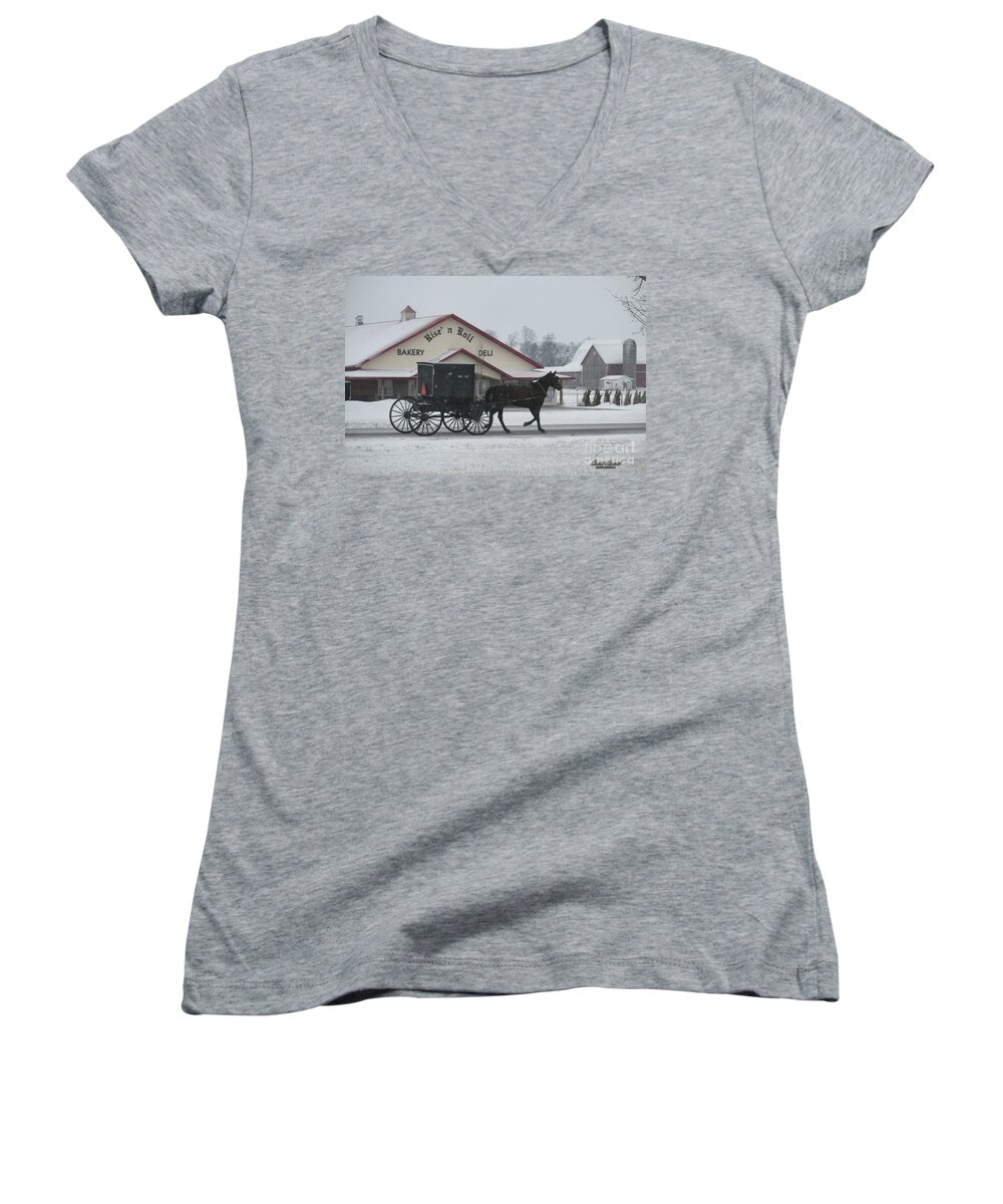 Amish Women's V-Neck featuring the photograph Rise n Roll Buggy by David Arment