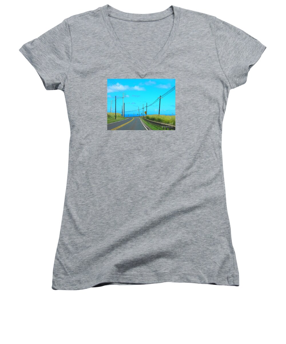 Hawaii Women's V-Neck featuring the digital art Road to the North Shore by Dorlea Ho
