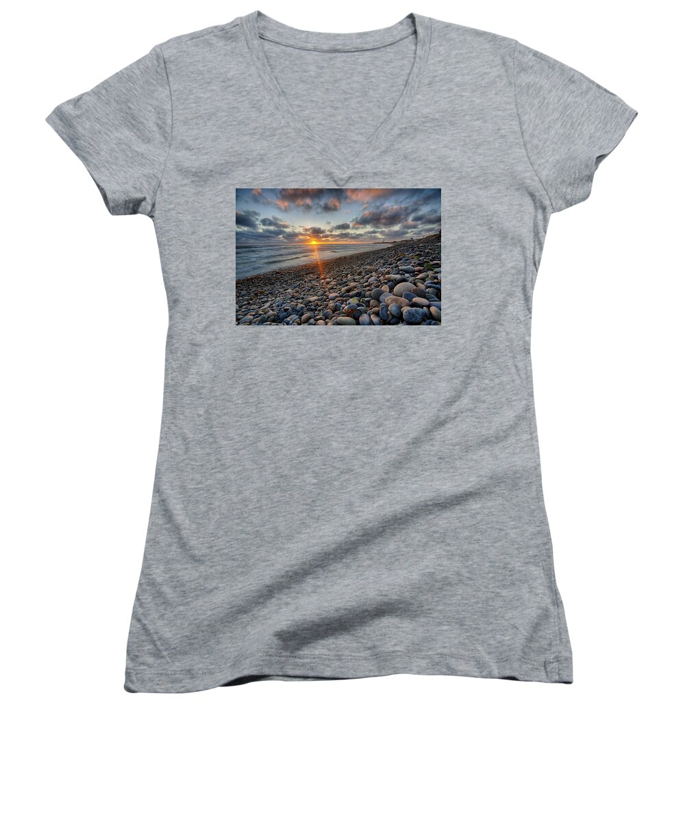 California Women's V-Neck featuring the photograph Rocky Coast Sunset by Peter Tellone