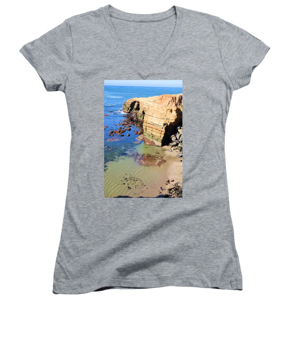Beach Women's V-Neck featuring the photograph Rocky Point Sunset Cliffs by Jane Girardot