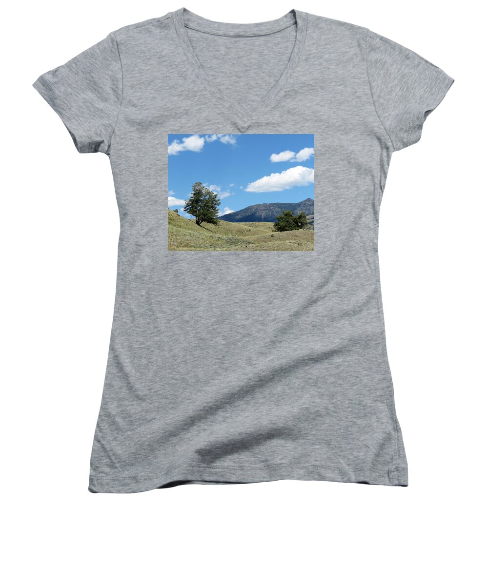 Yellowstone National Park Women's V-Neck featuring the photograph Rolling Hills by Laurel Powell