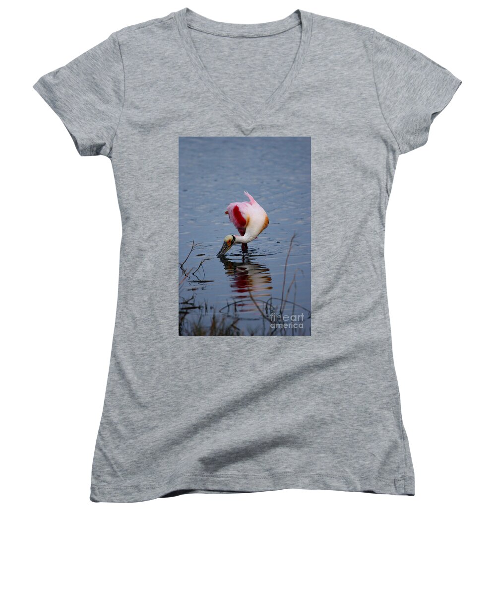 Birds Women's V-Neck featuring the photograph Roseate Spoonbill Twist by John F Tsumas