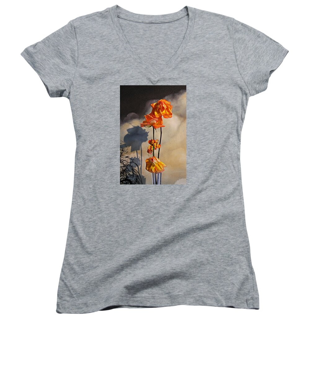 Roses Women's V-Neck featuring the photograph Sad to see you go by John Stuart Webbstock