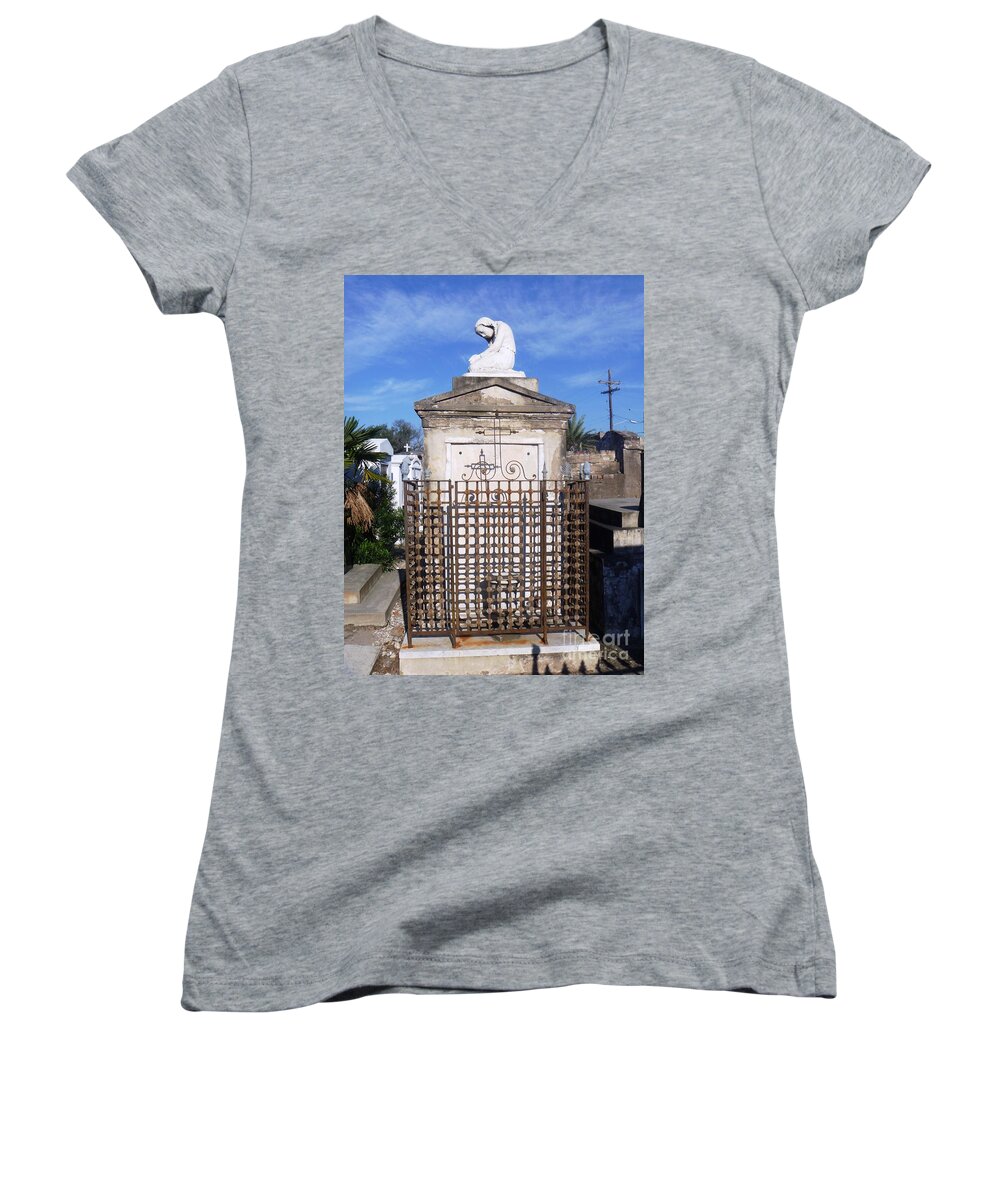 Statue Women's V-Neck featuring the photograph Saddest Statue Tomb by Alys Caviness-Gober