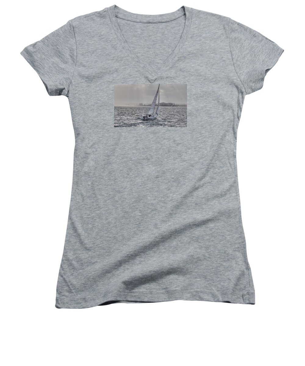 Sailboats Women's V-Neck featuring the photograph Sailing Bliss by Bill Hamilton
