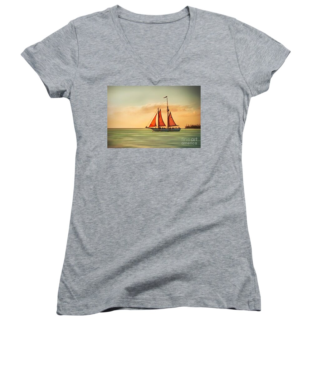 Sailing Women's V-Neck featuring the photograph Sailing Into The Sun by Hannes Cmarits
