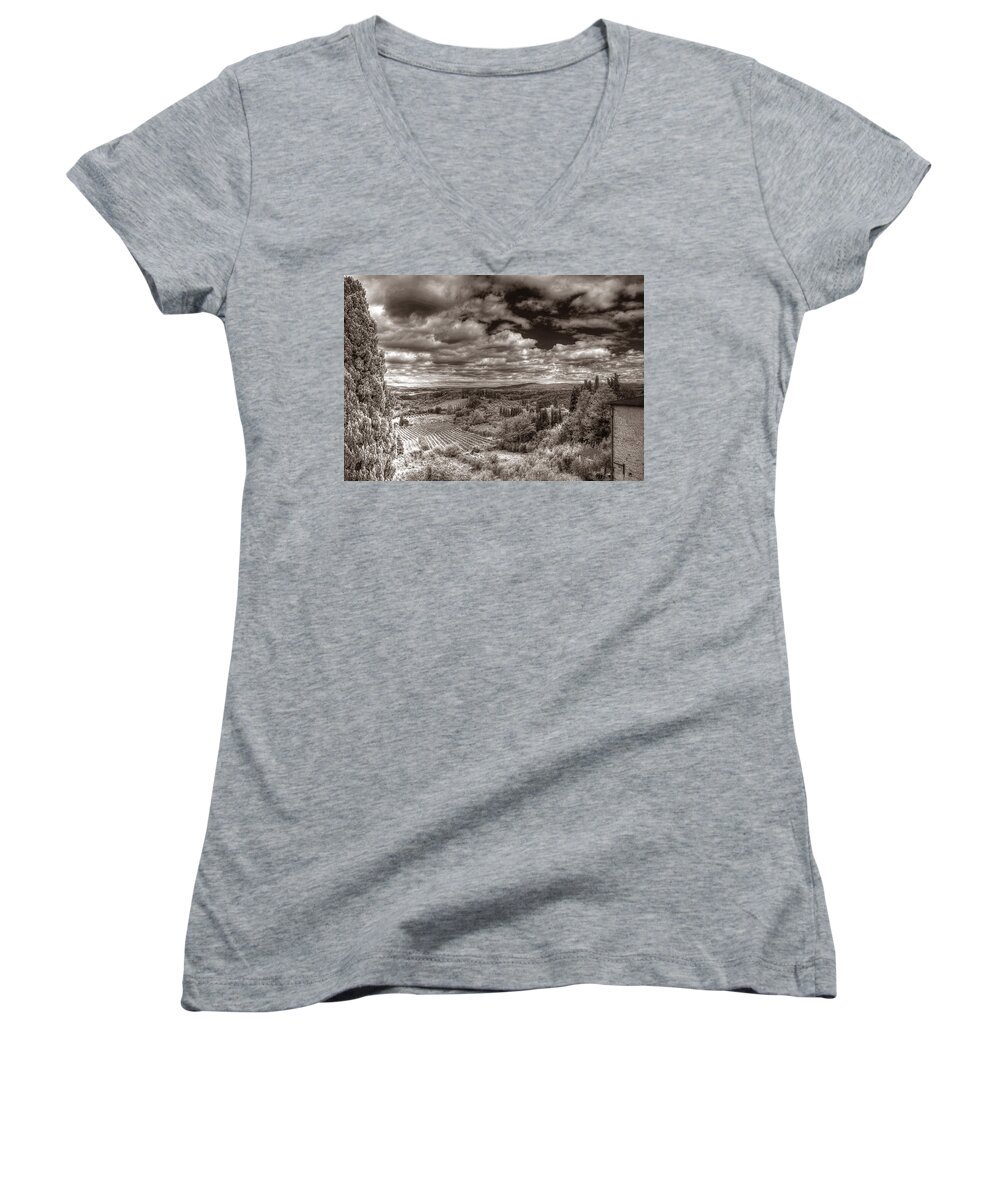 Tuscany Women's V-Neck featuring the photograph San Gimignano View by Michael Kirk