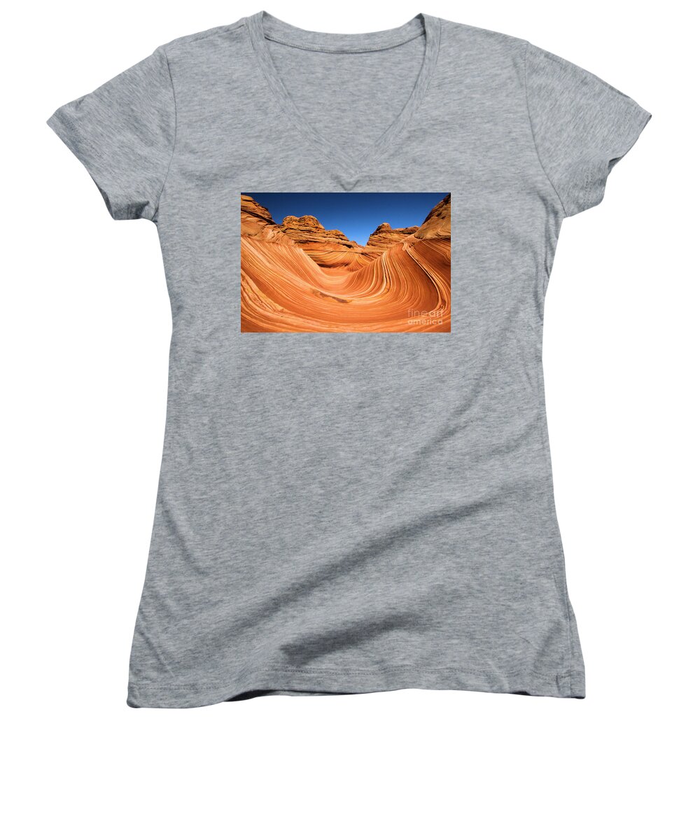 The Wave Women's V-Neck featuring the photograph Sandstone Surf by Adam Jewell