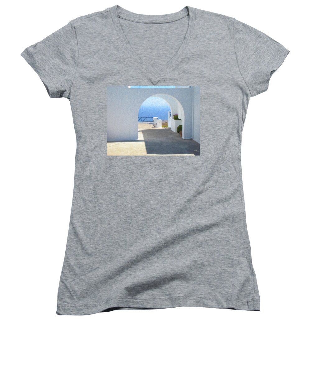 Oia Santorini Women's V-Neck featuring the painting Santorini Grk8681 by Dean Wittle