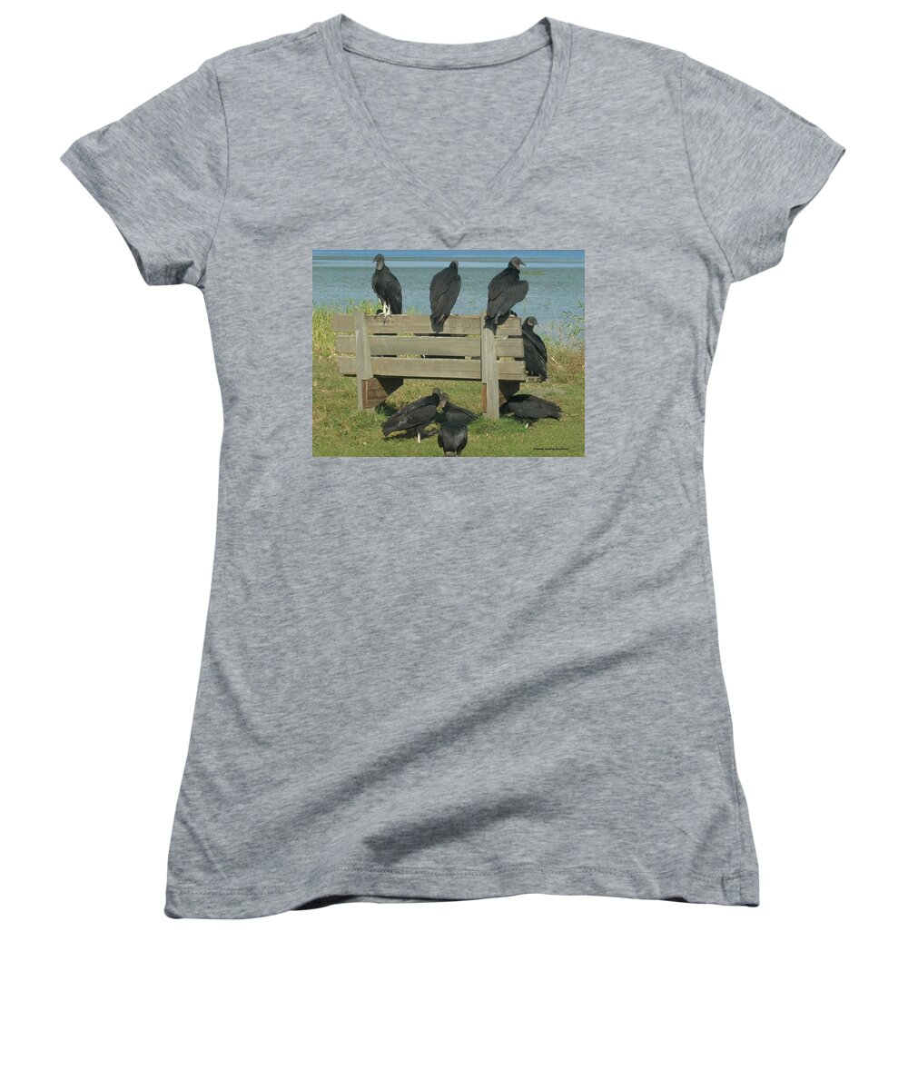 Vultures Photographs Women's V-Neck featuring the photograph Sarasota Vultures by Emmy Vickers