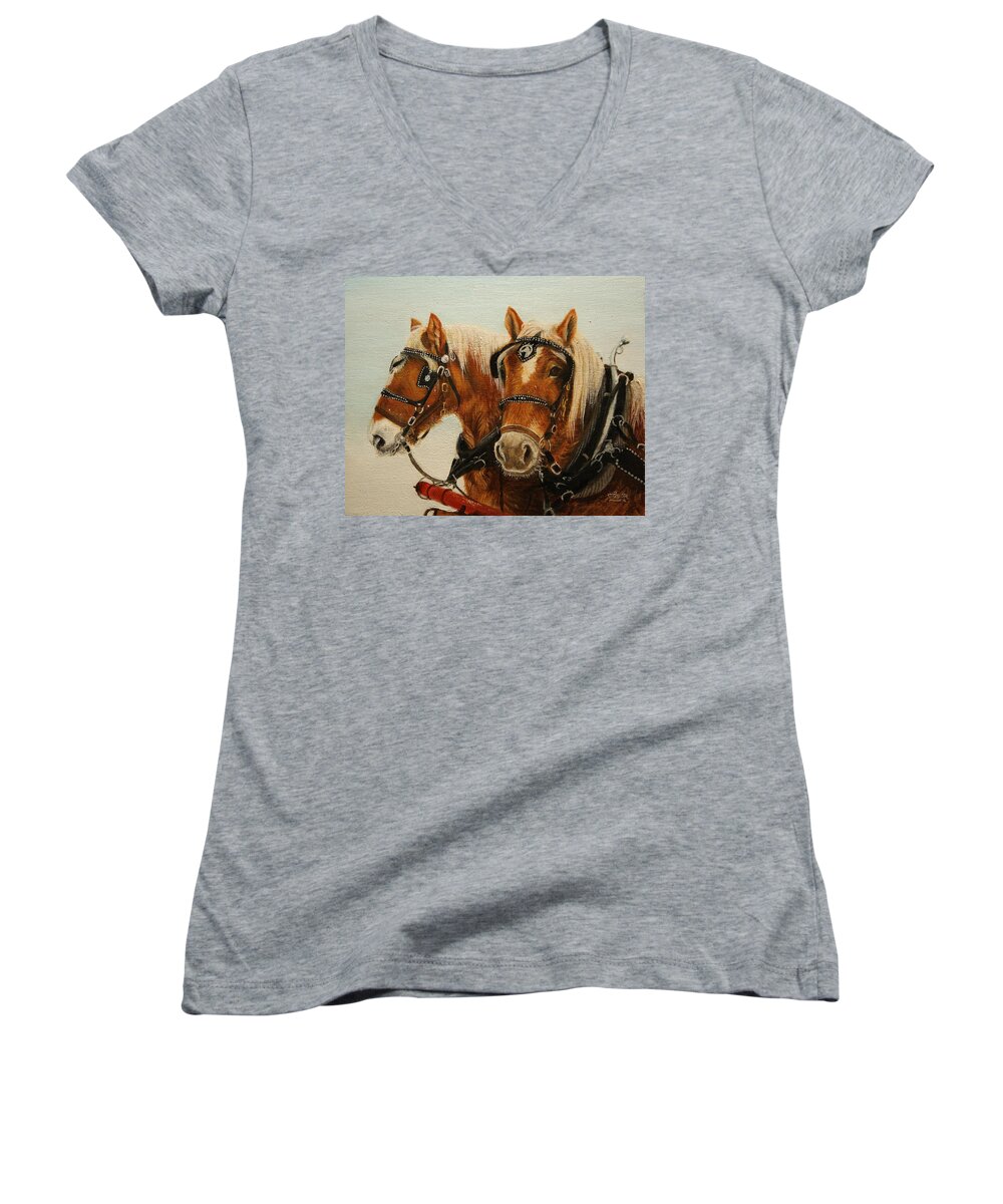 Team Women's V-Neck featuring the painting Say What? by Tammy Taylor