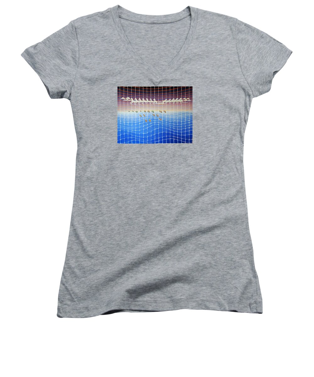 3d Women's V-Neck featuring the painting Schooner Race Horse Clouds by Jesse Jackson Brown