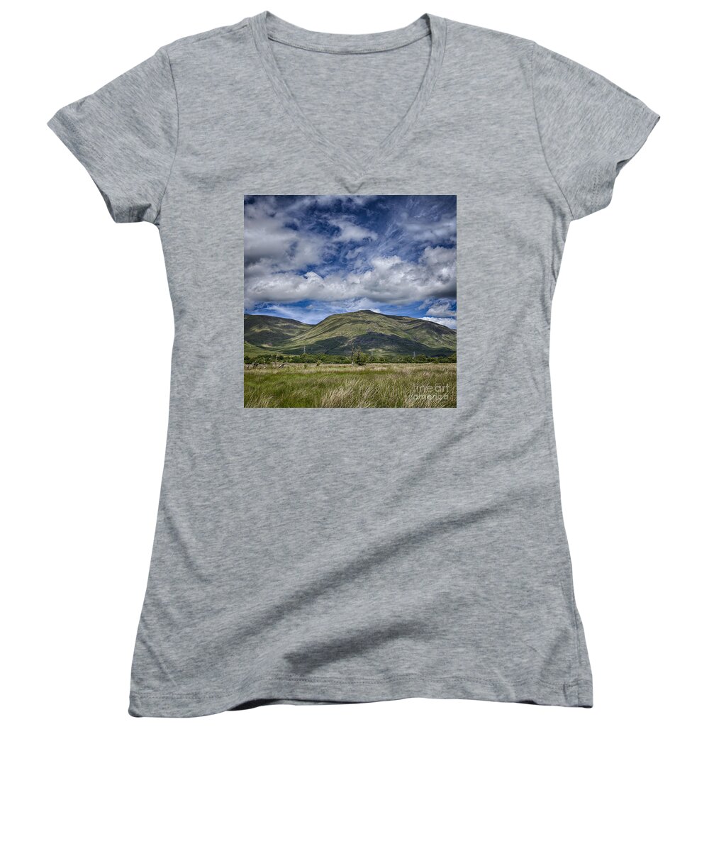 Loch Women's V-Neck featuring the photograph Scotland Loch Awe mountain landscape by Sophie McAulay