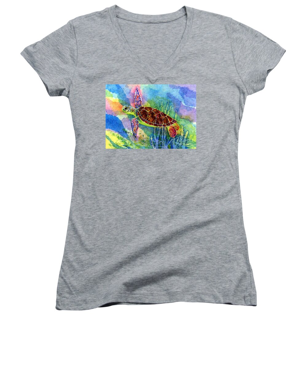 Turtle Women's V-Neck featuring the painting Sea Turtle by Hailey E Herrera