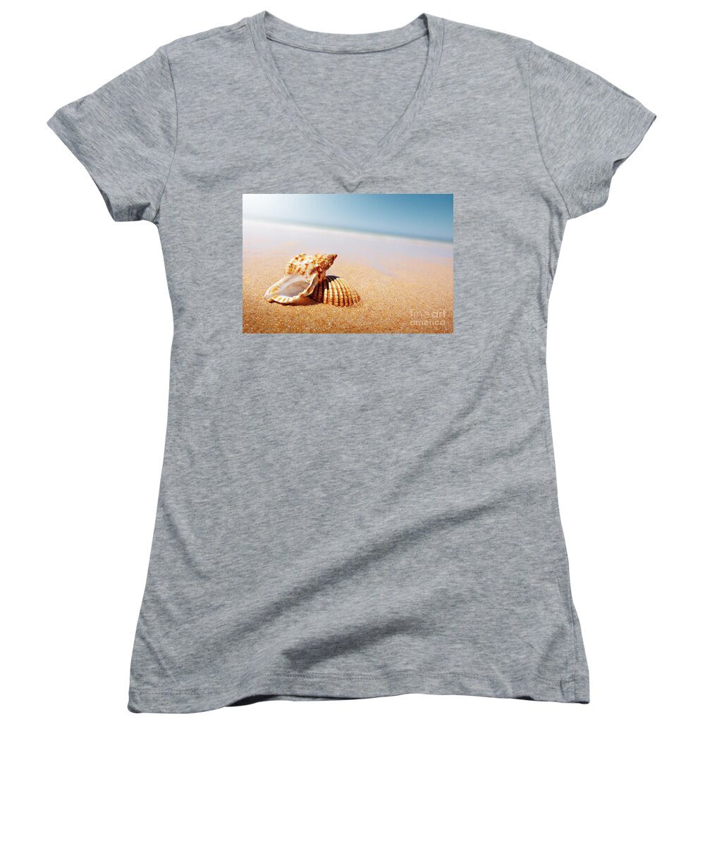 Abstract Women's V-Neck featuring the photograph Seashell and Conch by Carlos Caetano