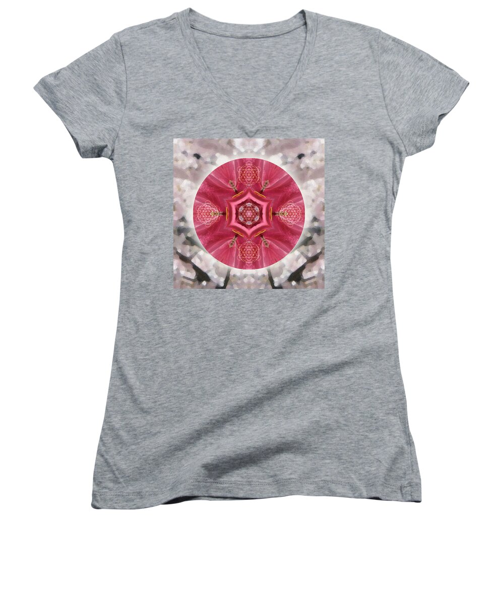 Mandala Women's V-Neck featuring the mixed media Seeds of Transformation by Alicia Kent