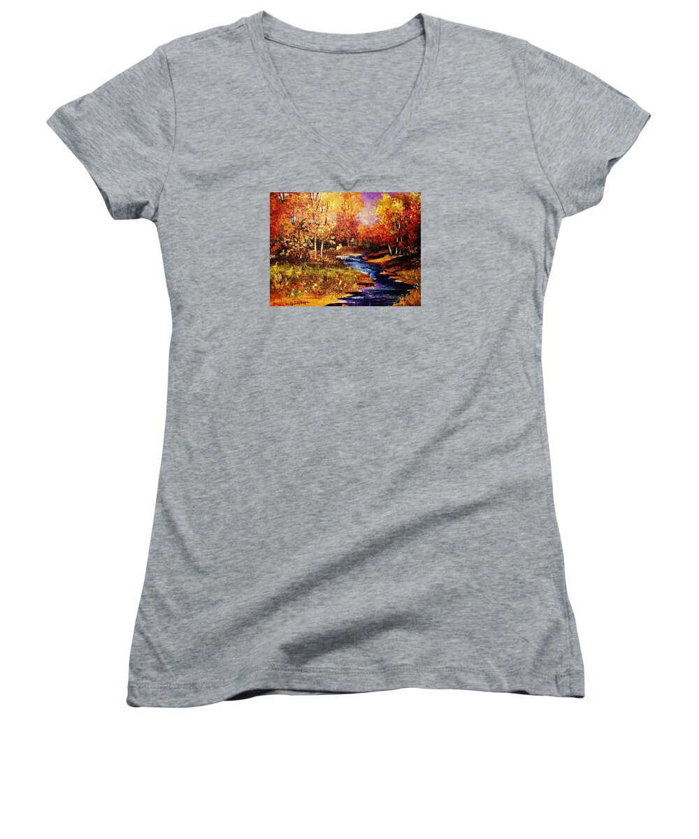 Streambed Women's V-Neck featuring the painting The Brilliance of Autumn by Al Brown